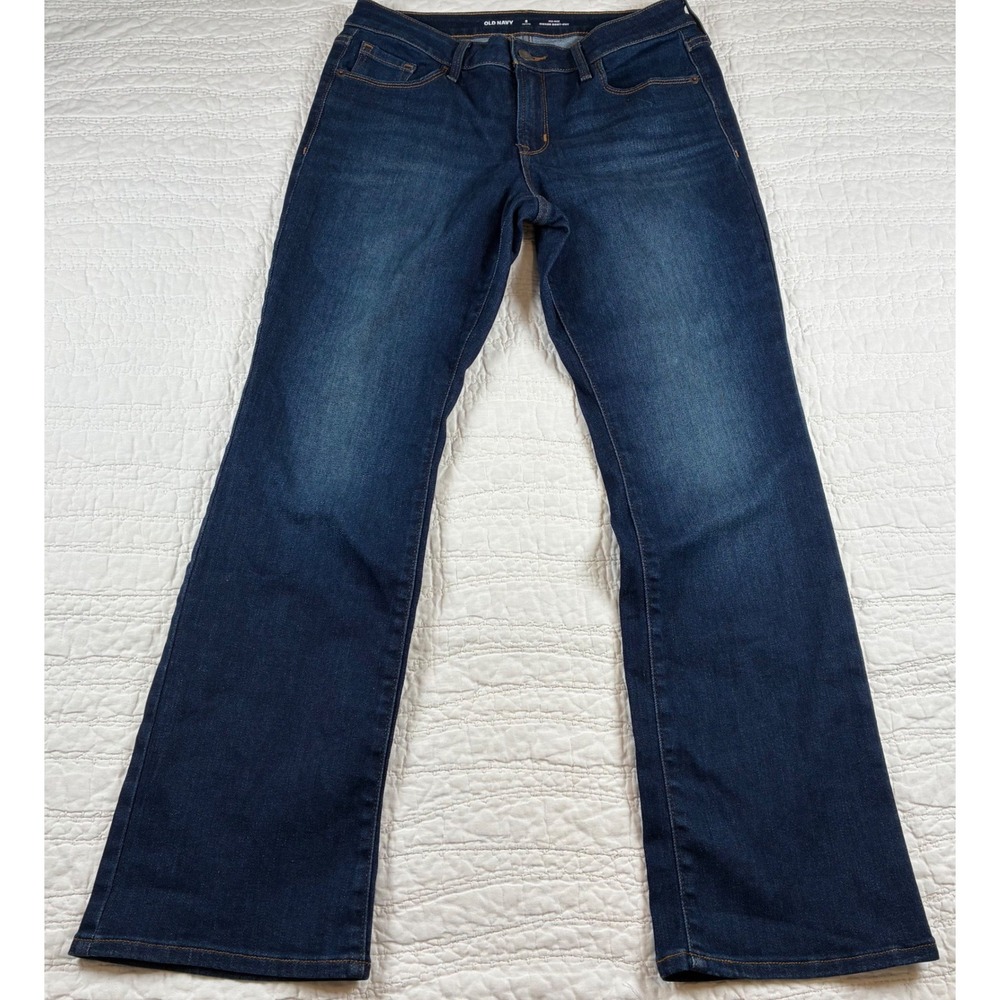 Old Navy Kicker Boot-Cut Jeans Womens 8 Petite Dark Wash Mid-Rise Stretch Denim